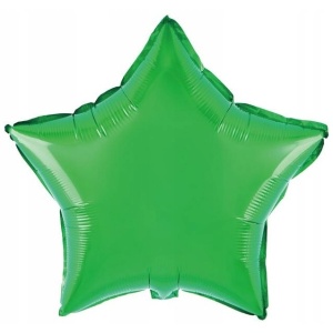 Balon din Folie Metalizata, Flippy, Figurina Stea, Model Simplu, Tematica Aniversare, 40 cm, Ambalaj Individual, Pai Inclus, Umflare cu Aer sau Heliu, Verde - Img 1
