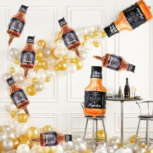 Balon din Folie Metalizata, Flippy, Figurina Sticla de Whisky, Tema Aniversare, 90x45 cm, Ambalaj Individual, Pai Inclus, Umflare cu Aer sau Heliu, Maro - Img 4