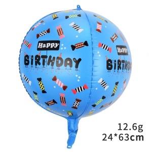 Balon din Folie Metalizata, Flippy, Figurine 4D, Model Happy Birthday, Tematica Aniversara Bombonele, 63x24 cm, Ambalaj Individual, Pai Inclus, Umflare cu Aer sau Heliu, Albastru - Img 2