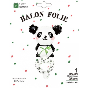 Balon din Folie Metalizata, Flippy, Figurine Animalute, Tip Bratara, Model Panda, 13 x 35 cm, Ambalaj Individual, Pai Inclus, Umflare cu Aer sau Heliu, Alb/Negru - Img 6
