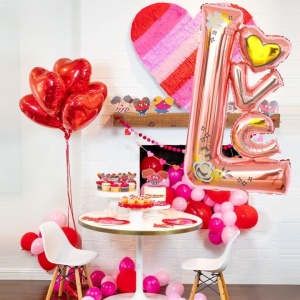 Balon din Folie Metalizata, Flippy, Figurine, Model LOVE, Tematica Iubire, 110x64 cm, Ambalaj Individual, Pai Inclus, Umflare cu Aer sau Heliu, Roz - Img 7