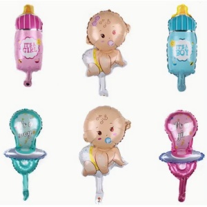Balon din Folie Metalizata, Flippy, Mini Figurina Biberon, Model It's a Boy, Tematica Gender Reveal, 44x20 cm, Ambalaj Individual, Pai Inclus, Umflare cu Aer sau Heliu, Albastru - Img 4