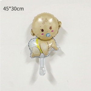 Balon din Folie Metalizata, Flippy, Mini Figurina, Model Bebelus Baietel, Tematica Gender Reveal, 45x25 cm, Ambalaj Individual, Pai Inclus, Umflare cu Aer sau Heliu, Multicolor - Img 2