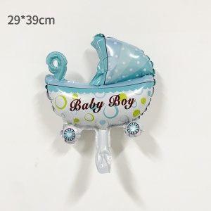 Balon din Folie Metalizata, Flippy, Mini Figurina, Model Carucior Bebelus, Tematica Gender Reveal, 39x29 cm, Ambalaj Individual, Pai Inclus, Umflare cu Aer sau Heliu, Albastru - Img 2