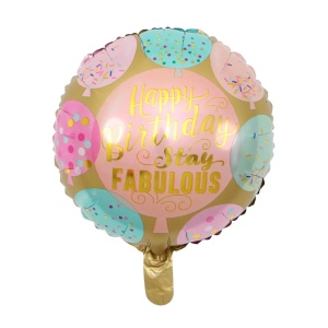 Balon din Folie Metalizata, Flippy, Mini Figurina Rotunda, Model Happy Birthday Stay Fabulous, Tematica Aniversare, 45 cm, Ambalaj Individual, Pai Inclus, Umflare cu Aer sau Heliu, Multicolor - Img 3