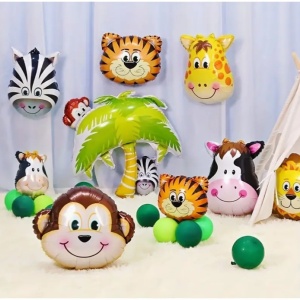 Balon din Folie Metalizata, Flippy, Mini Figurine Animalute, Model Girafa, Tematica Aniversare, 32x45 cm, Ambalaj Individual, Pai Inclus, Umflare cu Aer sau Heliu, Multicolor - Img 2