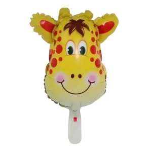 Balon din Folie Metalizata, Flippy, Mini Figurine Animalute, Model Girafa, Tematica Aniversare, 32x45 cm, Ambalaj Individual, Pai Inclus, Umflare cu Aer sau Heliu, Multicolor - Img 1