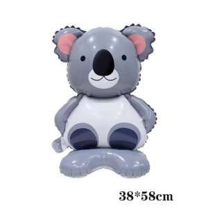 Balon din Folie Metalizata, Flippy, Mini Figurine Animalute, Model Koala, Tematica Aniversare, 38x58 cm, Ambalaj Individual, Pai Inclus, Umflare cu Aer sau Heliu, Multicolor - Img 6