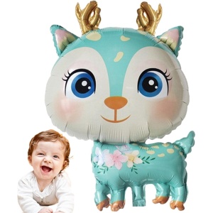 Balon din Folie Metalizata, Flippy, Mini Figurine, Model Cerb, Tematica Aniversare, 49x74.5 cm, Ambalaj Individual, Pai Inclus, Umflare cu Aer sau Heliu, Albastru - Img 2