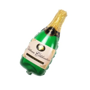 Balon din Folie Metalizata, Flippy, Mini Figurine, Model Sticla de Sampanie, 21x51 cm, Ambalaj Individual, Pai Inclus, Umflare cu Aer sau Heliu, Verde - Img 2