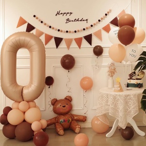 Balon din Folie Metalizata, Flippy, Model Cifra 0, 100 cm, Ambalaj Individual, Pai Inclus, Crem - Img 3