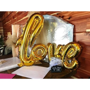 Balon din Folie Metalizata, Flippy, Model Love scris de mana, 102x65 cm, Tematica Ziua Îndrăgostiților, Ambalaj Individual, Pai Inclus, Umflare cu Aer sau Heliu, Auriu - Img 4