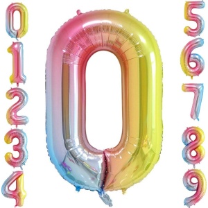 Balon din Folie Metalizata Gradient Flippy, Figurina Cifra, Tema Aniversare 100 cm, Ambalaj Individual, Pai inclus, Umflare cu Aer sau Heliu, Multicolor, Cifra 0 - Img 8