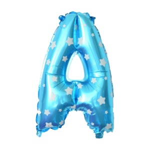 Balon Folie Metalizata Litera A, Flippy, 40 cm, Cu Imprimeu Stelute, Umflati cu Heliu sau Aer, Ambalaj Individual, Pai inclus, Albastru - Img 2