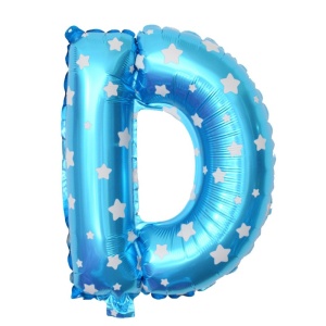 Balon Folie Metalizata Litera D, Flippy, 40 cm, Cu Imprimeu Stelute, Umflati cu Heliu sau Aer, Ambalaj Individual, Pai inclus, Albastru - Img 1