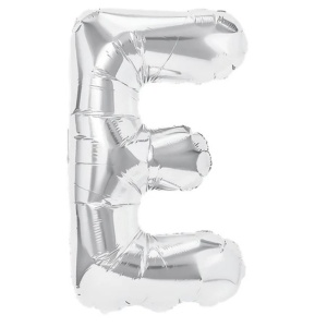 Balon Folie Metalizata Litera E, Flippy, 40 cm, Umflati cu Heliu sau Aer, Ambalaj Individual, Pai inclus, Argintiu - Img 1