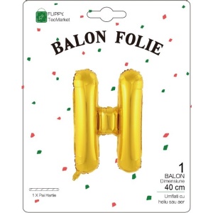 Balon Folie Metalizata Litera H, Flippy, 40 cm, Umflati cu Heliu sau Aer, Ambalaj Individual, Pai inclus, Auriu - Img 2