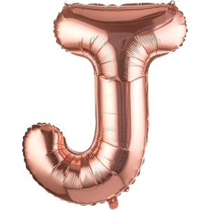 Balon Folie Metalizata Litera J, Flippy, 80 cm, Umflati cu Heliu sau Aer, Ambalaj Individual, Pai inclus, Rose Gold - Img 1