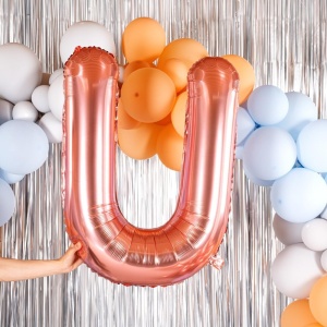 Balon Folie Metalizata Litera U, Flippy, 80 cm, Umflati cu Heliu sau Aer, Ambalaj Individual, Pai inclus, Rose Gold - Img 5