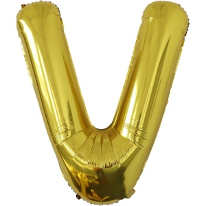 Balon Folie Metalizata Litera V, Flippy, 80 cm, Umflati cu Heliu sau Aer, Ambalaj Individual, Pai inclus, Auriu - Img 1