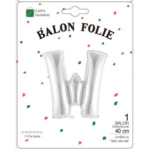 Balon Folie Metalizata Litera W, Flippy, 40 cm, Umflati cu Heliu sau Aer, Ambalaj Individual, Pai inclus, Argintiu - Img 2