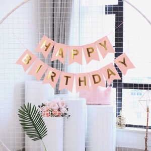 Banner Happy Birthday 100x200 cm, Flippy, Dimensiune Stegulet 11.5x16.5 cm, Rola de Ata Inclusa, Roz - Img 5