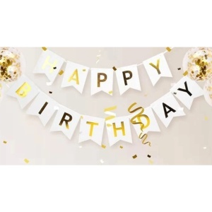 Banner Happy Birthday 100x200 cm, Flippy, Dimensiune Stegulet 11.5x16.5 cm, Rola de Ata Inclusa, Alb - Img 4
