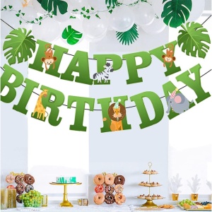 Banner Happy Birthday 100x200 cm, Flippy, Rola de Ata Inclusa, Tematica Jungle, Verde - Img 3