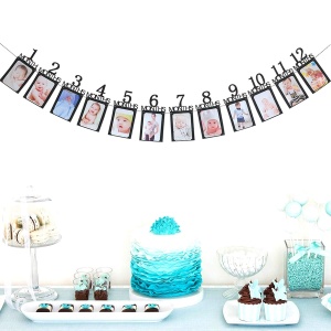 Banner pentru Poze, Flippy, 15.2x10.2 cm, Tema Prima Aniversare, Model Primele 12 Luni, Rola Ata Inclusa, Negru - Img 3