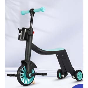 Bicicleta 8 in 1, Flippy, Transformabila, Multifunctionala, Reglare Inaltime, cu Maner de Impingere Detasabil, Tricicleta, Trotineta, 3 Roti, Pedale, Cosulet, 3-6 Ani, Albastru - Img 2