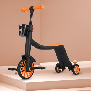 Bicicleta 8 in 1, Flippy, Transformabila, Multifunctionala, Reglare Inaltime, cu Maner de Impingere Detasabil, Tricicleta, Trotineta, 3 Roti, Pedale, Cosulet, 3-6 Ani, Portocaliu - Img 8