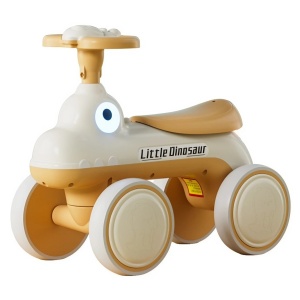 Bicicleta Pentru Copii, Flippy, Fara Pedale, Cu Patru Roti, Din Plastic Rezistent, Fara BPA, Cu Muzica Si Lumini, Model Dinozaur, 50x27x40 Cm, Galben-Mustar - Img 1