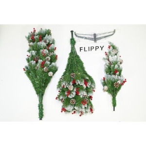 Brad artificial de Craciun nins, decorat cu conuri pin rosii, inaltime 150 cm, diametru 83 cm, 319 ramuri, Flippy, verde, suport metalic inclus - Img 2