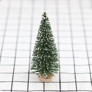 Brad artificial de craciun, tip pin inzapezit, ornament pentru masa, pe suport lemn, 35 cm inaltime - Img 2