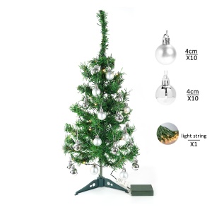 Brad Artificial Impodobit, 60 cm, suport plastic cu instalatie luminoasa 20 LED alb cald + 20 globuri argintii incluse, Flippy - Img 2