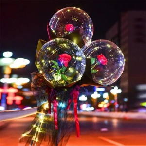 Buchet Decorativ, Flippy, Trandafir in Balon cu Lumini Led, Diametru 35 cm, 2 x Baterii AA (neincluse), Rosu/Negru - Img 5