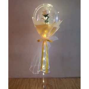 Buchet Decorativ, Flippy, Trandafir in Balon cu Lumini Led, Diametru 35 cm, 2 x Baterii AA (neincluse), Sampanie - Img 5