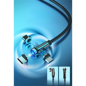 Cablu de incarcare magnetic 3 in 1 360 grade + 180 grade, 1 m, micro, type C, iPhone, 5 V, 2.1 A, Negru - Img 2