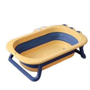 Cada Pliabila pentru Baie, Flippy, din PP+TPR, pentru Copii 0-6 Ani, Model Crocodil, Dop de Scurgere, 80x54x21 cm, Galben/Albastru