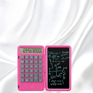 Calculator de Mana Reincarcabil cu Tabla de Scris, Flippy, Calculator Portabil, Ecran LCD, Afisaj cu 12 Cifre, Ecran de 15 cm, Culoare Roz - Img 2