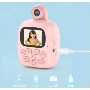 Camera Instantanee pentru Copii, Flippy, Camera Frontala + Selfie, cu Functie de Printare, Cablu USB-C, Bluetooth, Compatibil iOS/Android, Imprimare APP, Model Bunny, Roz - Img 4