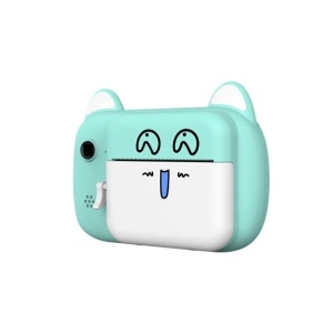 Camera Instantanee pentru Copii, Flippy, Camera Frontala + Selfie, cu Functie de Printare, Cablu USB-C, Bluetooth, Compatibil iOS/Android, Imprimare APP, Model Pisica Smiley Face, Verde - Img 2