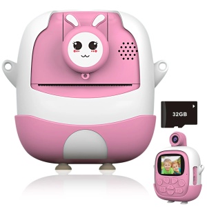 Camera Instantanee pentru Copii, Flippy, cu Functie de Printare, Cablu USB-C, Bluetooth, Compatibil iOS/Android, Camera Frontala + Selfie, Model Iepure, Snur Inclus, Roz - Img 2