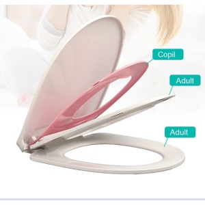 Capac de Toaleta cu Reductie 3 in 1, Flippy, pentru Copii +3 Ani si Adulti, Coborare Lenta si Silentioasa, Instalare Usoara, din PP5 , in Forma de O, Alb/Roz - Img 2