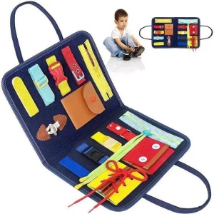 Carte Senzoriala Educativa Montessori, Flippy, Dezvoltare Abilitati Motorii, 2 Pagini, 28x22x3 cm, Albastru - Img 4