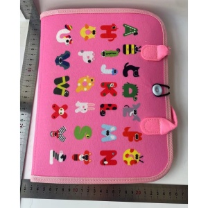 Carte Senzoriala Educativa Montessori, Flippy, Dezvoltare Abilitati Motorii, 3 Pagini, Model Sirena si Alfabet, 28x25x4 cm, Roz - Img 2