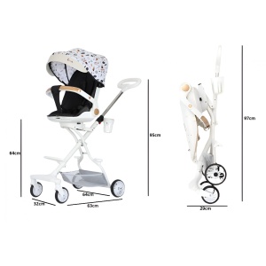 Carucior Sport Flippy 3in1, 6-36 Luni, Reversibil, Pliabil, Tavita pentru Masa, Pozitie de Somn, Centura de Siguranta, Roti 360, Suport Pahar, Copertina pentru Soare, 32x63x95cm, Bej Model Cosmos - Img 9