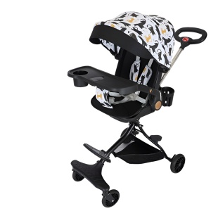 Carucior Sport Flippy 3in1, 6-36 Luni, Reversibil, Pliabil, Tavita pentru Masa, Pozitie de Somn, Centura de Siguranta, Roti 360, Suport Pahar, Copertina pentru Soare, 32x63x95cm, Negru Model Pisicute - Img 1