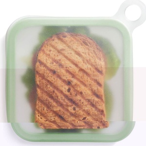 Caserola pentru sandwich Flippy, din silicon si polipropilena, portabil, usor de curatat, capac anti-scurgere, reutilizabil, 15.5 x 15.5 x 2.5 cm, verde - Img 1