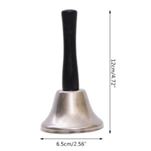 Clopotel de mana, argintiu, metalic, maner de lemn, lungime 12 cm, diametru 6.5 cm, Flippy - Img 3